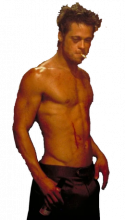 a shitless tyler durden (from fight club) smokes a cigarette