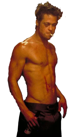 a shitless tyler durden (from fight club) smokes a cigarette